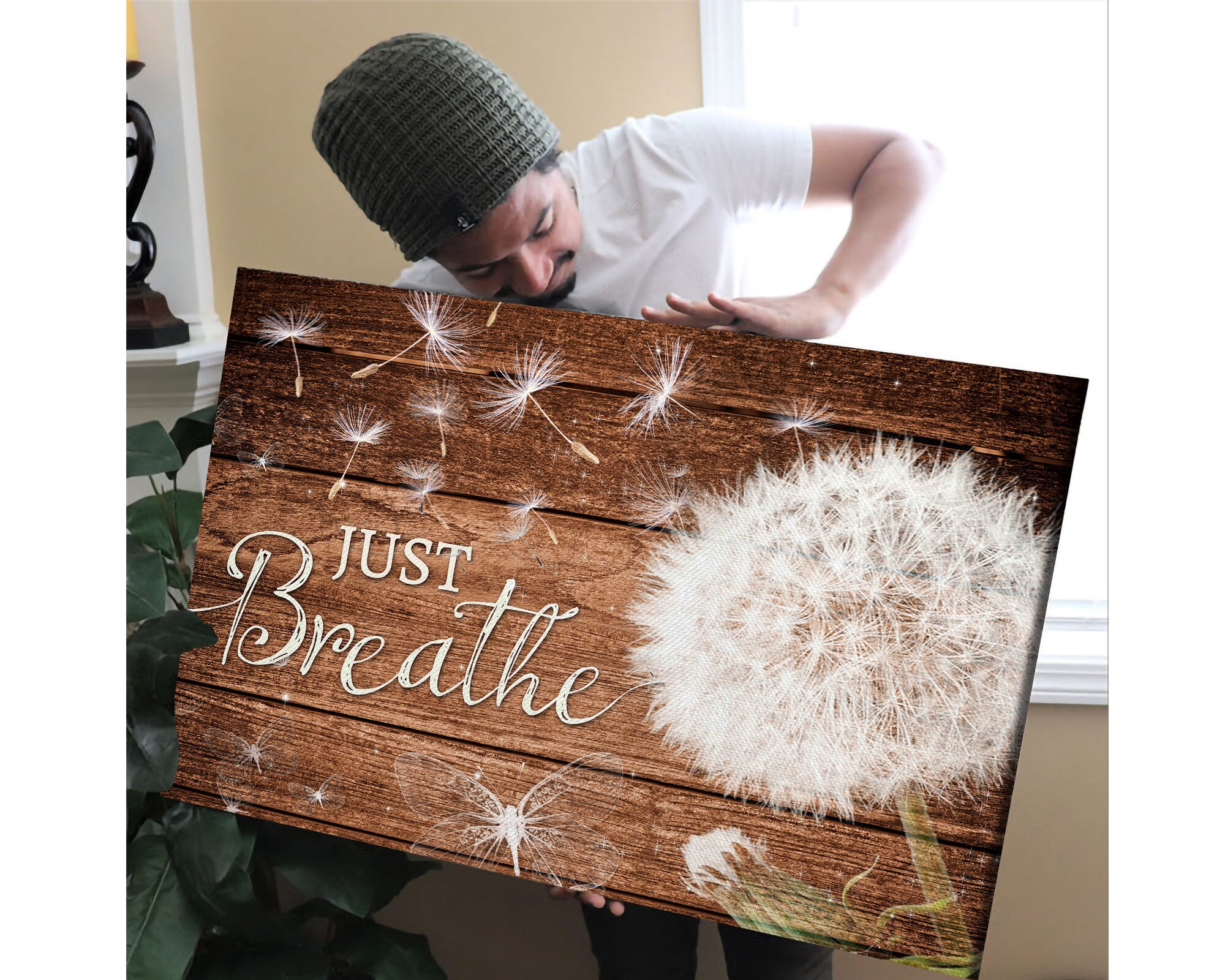 Just Breath Dandelion Painting Canvas Mediation Wall Art Etsy