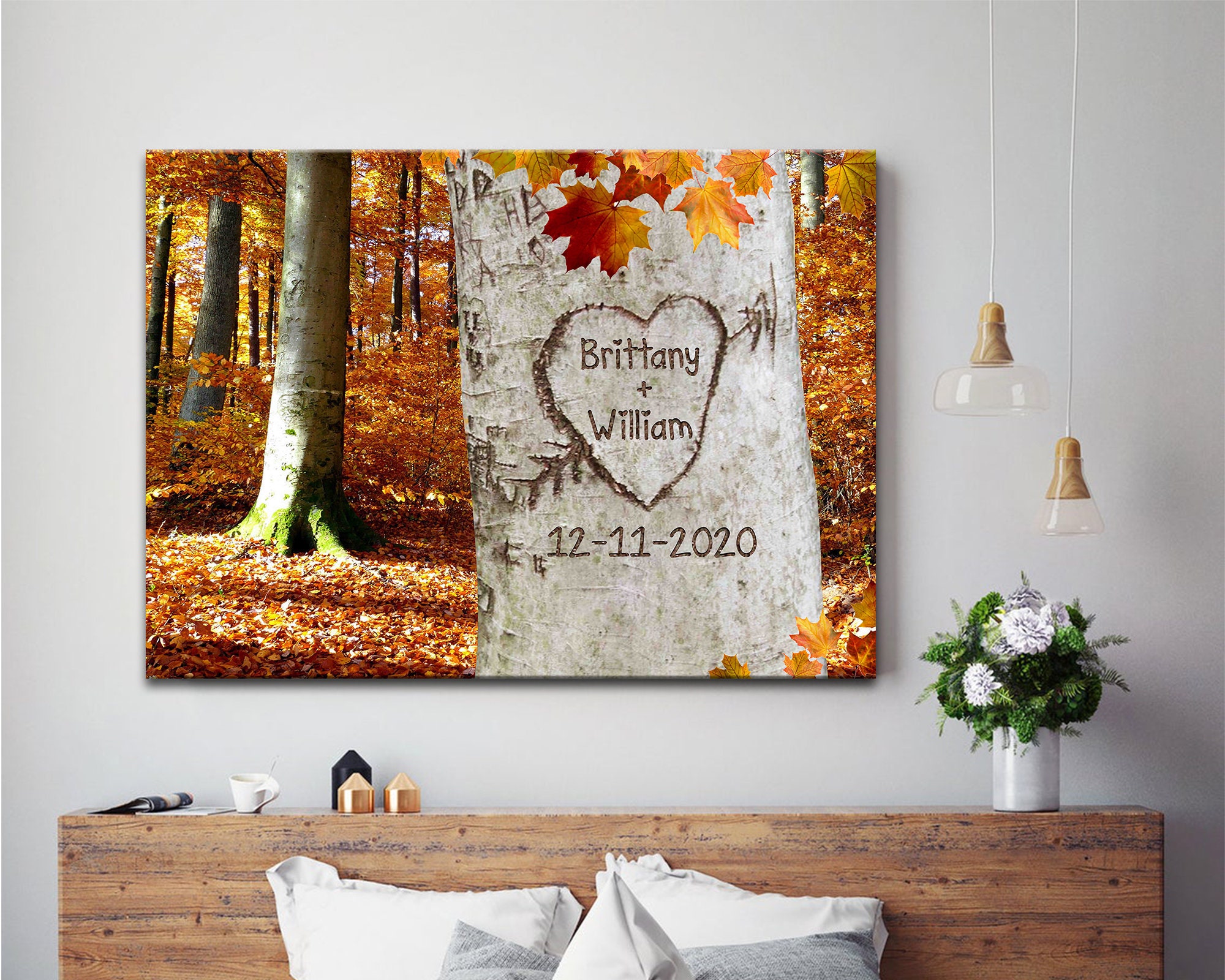 Personalized Carved Tree Canvas Couple Gift Canvas Etsy