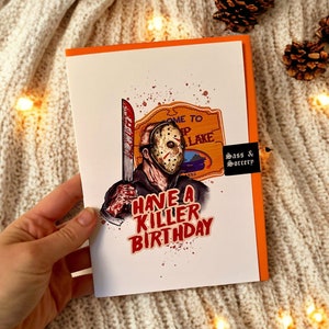 Jason Vorhees, sexta-feira 13, cartão de aniversário inspirado em Camp Crystal Lake