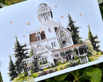 Magie pratique, maison de sorcière, impression aquarelle magique