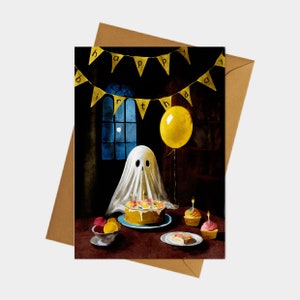 Anniversaire de fantômes mignons, carte d'anniversaire effrayante, fantôme mignon, carte de gâteau d'anniversaire
