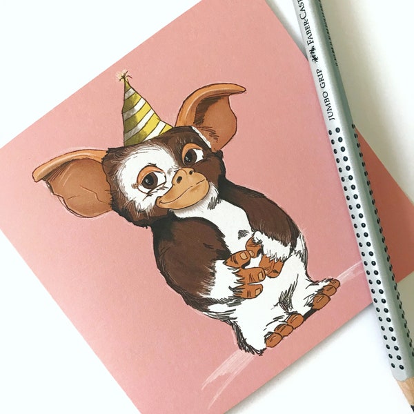 Gizmo, Gremlins Inspired Birthday Card