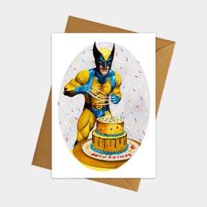 Cartão de aniversário de lobo super-herói, cartão de aniversário engraçado, cartões de felicitações
