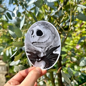 Spooky skeleton Watercolour Oval Gloss Vinyl Sticker
