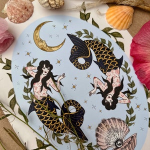 Sirens, Mermaid, Traditional Tattoo Art Print, Watercolour