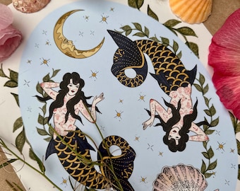 Sirens, Mermaid, Traditional Tattoo Art Print, Watercolour