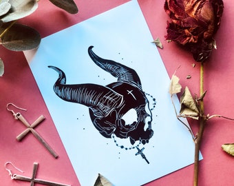 Demon Skull Print, Dark Art, Gothic, Satan