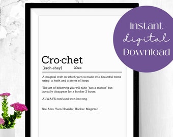 Crochet Wall Art, Crochet Printable, Craft Room Decor, Crochet Definition Digital Print, Crocheter Gift, Funny Crochet Gift, 8x10in, Crafter