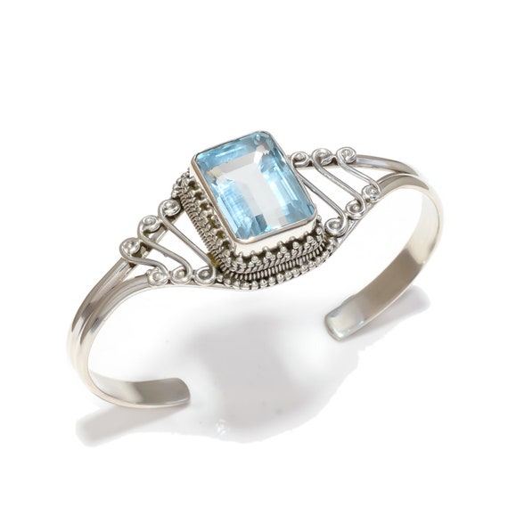 New Simple Luxury London Blue Topaz Gemstone Charm Silver Women Bracelets  7.4'' | eBay