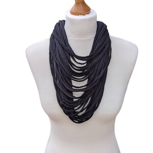 Black Infinity Scarf,Multistrand Statement Textile Necklace,Recycled T-Shirt Yarn