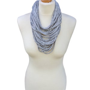 Bluey Grey Infinity Scarf,Multistrand Textile Necklace,Recycled T-Shirt Yarn