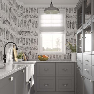 Kitchen Retro Custom Printed Removable Self Adhesive Wallpaper. DIY peel and stick high quality mural, pvc free ecofriendly.