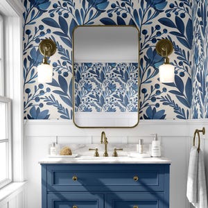 Removable Scandinavian floral peel and stick wallpaper for DIY décor projects.