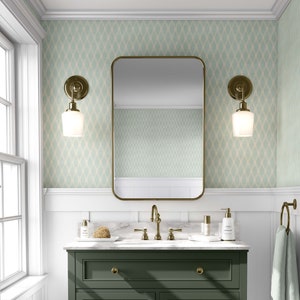 Removable light green geometric peel and stick wallpaper for DIY décor projects.