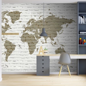 World Map wall art, map of the world wall mural, teenage wall decor, office wallpaper, DIY peel and stick removable and easy to apply