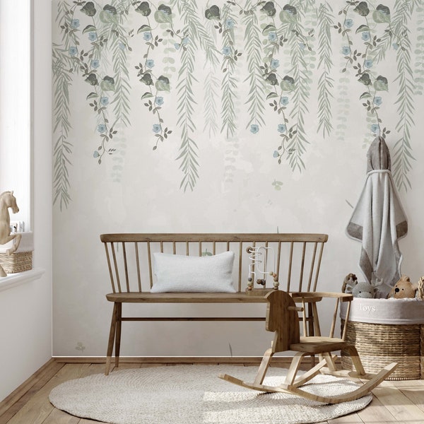 Hanging leaves mural wallpaper, DIY peel and tick removable, easy to apply, elegant and harmony, colorful nature, ecofriendly material.