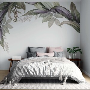 Leaves wallpaper, DIY peel and stick removable floral wallpaper, hanging leaves, nature wallpaper, easy to apply, high quality, harmony.