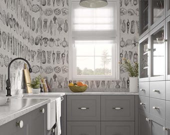 Kitchen Retro Custom Printed Removable Self Adhesive Wallpaper. DIY peel and stick high quality mural, pvc free ecofriendly.