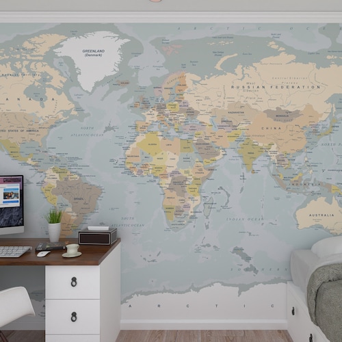 Giant World Map Wall Mural Removable Wallpaper Map of the Etsy