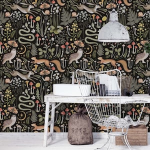Dark Forest Wallpaper, Peel&Stick and Traditional Wallpaper, Removable and Renter friendly Wall Decor, Botanical Design, Self Adhesive.