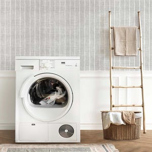 Removable grey and white striped pattern wallpaper, wallpaper peel and stick bathroom,