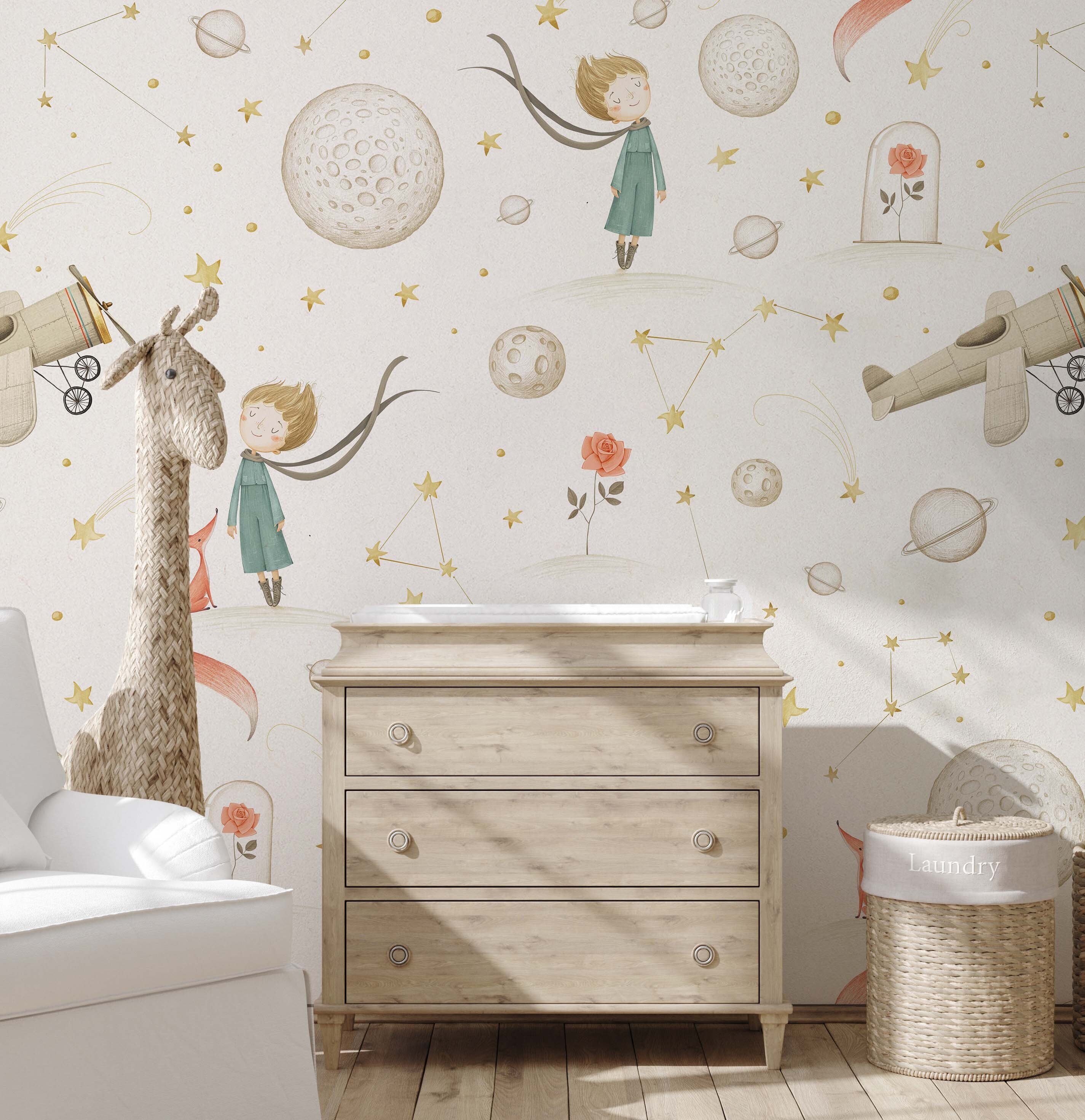 Little Prince Nursery Wallpaper in Pastel Colors. Little Boy | Etsy