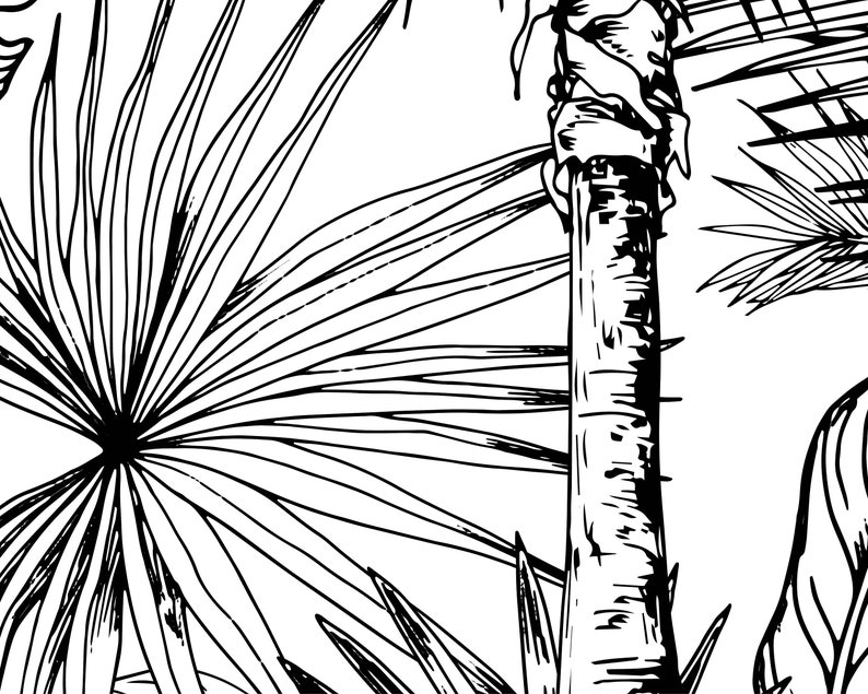 Black and White Tropical Mural DIY Peel and Stick Jungle Etsy