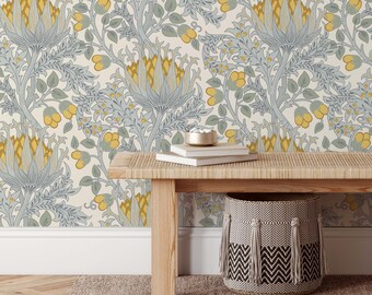 Soft-Colored William Morris Pimpernel Style Wallpaper | Floral Peel and Stick Mural | Vintage-Inspired Wall Decor | Eco-Friendly