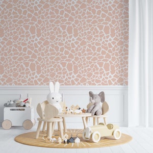 Pink animal print wallpaper, giraffe wallpaper  DIY peel and stick high quality mural, pvc free ecofriendly.