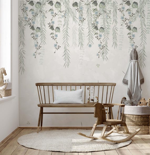 Hanging leaves mural wallpaper, DIY peel and tick removable, easy to apply, elegant and harmony, colorful nature, ecofriendly material.