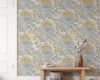 Soft-Colored William Morris Pimpernel Style Wallpaper | Floral Peel and Stick Mural | Vintage-Inspired Wall Decor | Eco-Friendly