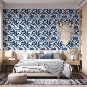 Removable Scandinavian floral peel and stick wallpaper for DIY décor projects. image 2