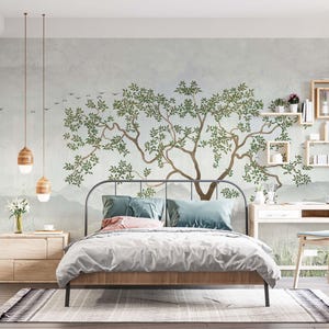 nature wallpaper mural, tree mural, DIY peel and stick, easy to install, high quality, pvc free ecofriendly, bedroom wallpaper, home decor image 3