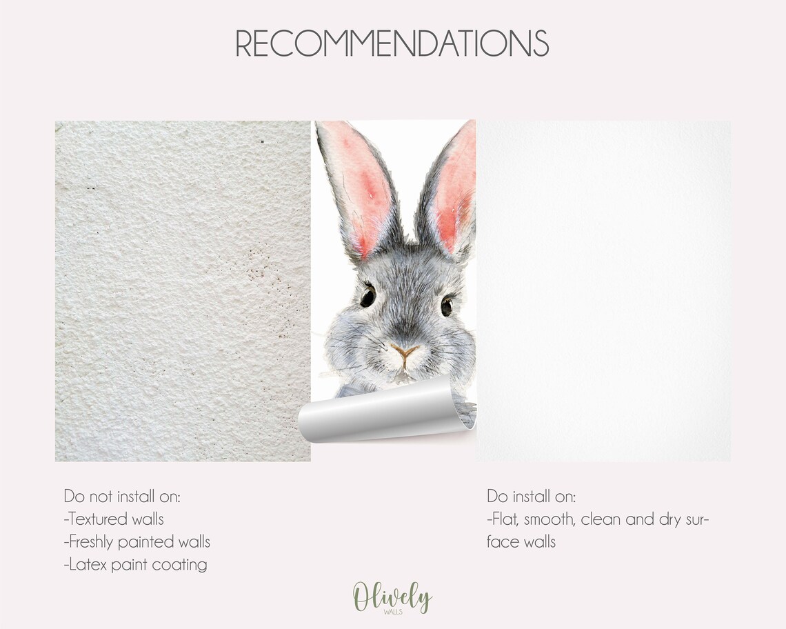 Big Watercolor Rabbit Wall Mural for Nursery Décor in Peel and - Etsy