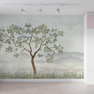 nature wallpaper mural, tree mural, DIY peel and stick, easy to install, high quality, pvc free ecofriendly, bedroom wallpaper, home decor image 2