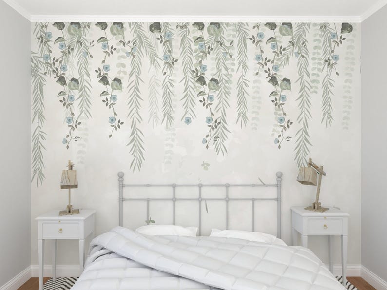 Hanging leaves mural wallpaper, DIY peel and tick removable, easy to apply, elegant and harmony, colorful nature, ecofriendly material. image 2