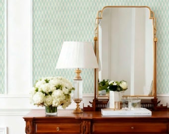 Removable light green geometric peel and stick wallpaper for DIY décor projects.