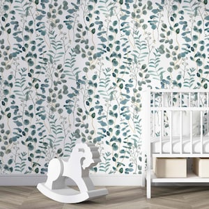 Grey watercolor leaves wallpaper, herbs and floral motifs, room decor, home decor, easy to apply, high quality, DIY peel and stick removable