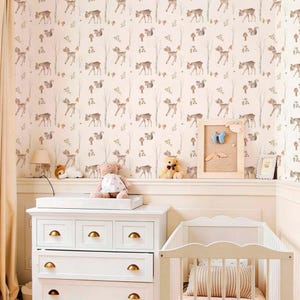 Papel pintado de acuarela de ciervos para la decoración de la pared de una habitación infantil. Mural de alta calidad, ecológico y sin PVC, fácil de instalar.