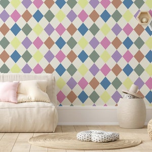 Geometric wallpaper in pastel colors.   DIY peel and stick high quality mural, pvc free ecofriendly, easy to install.