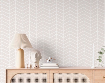 Beige herringbone wallpaper for a nursery decor, DIY peel and stick high quality mural, pvc free ecofriendly.