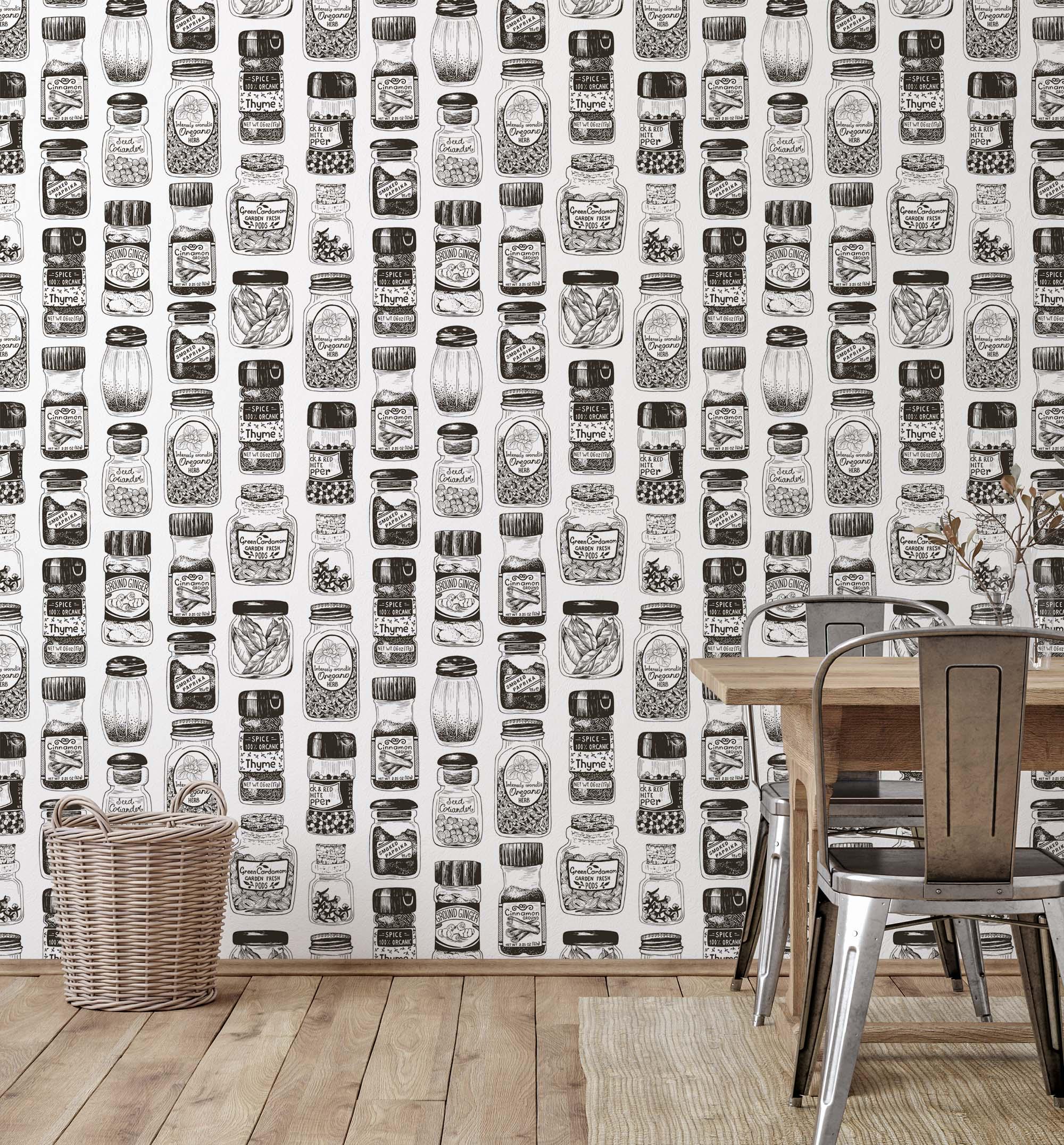 Herbs and spices kitchen peel and stick wallpaper. traditional wallpaper,  pvc free ecofriendly, repositionable.