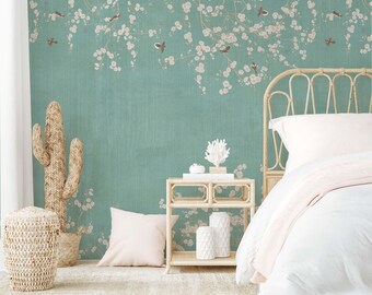 Floral peel and stick wallpaper, floral wallpaper mural,  easy to apply, elegant and harmony, colorful nature, ecofriendly material.