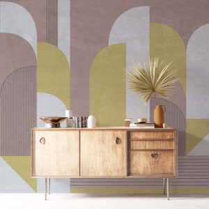 Geometric wall mural, DIY peel and stick removable, modern wall mural, retro wallpaper, colorful retro, stylish, elegant, lovely and modern.