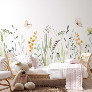 Spring floral peel and stick wallpaper, nursery wallpaper, high quality ecofriendly material, lovely, beautiful, harmony.