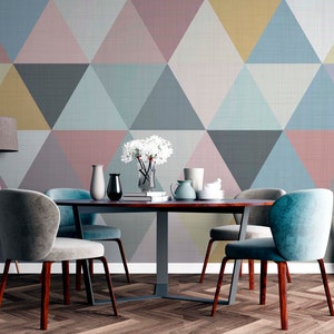 geometric wallpaper, DIY peel and stick removable, colorful wallpaper, pastel colors, easy to apply, pvc free ecofriendly, elegant stylish.