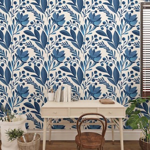 Removable Scandinavian floral peel and stick wallpaper for DIY décor projects. image 3