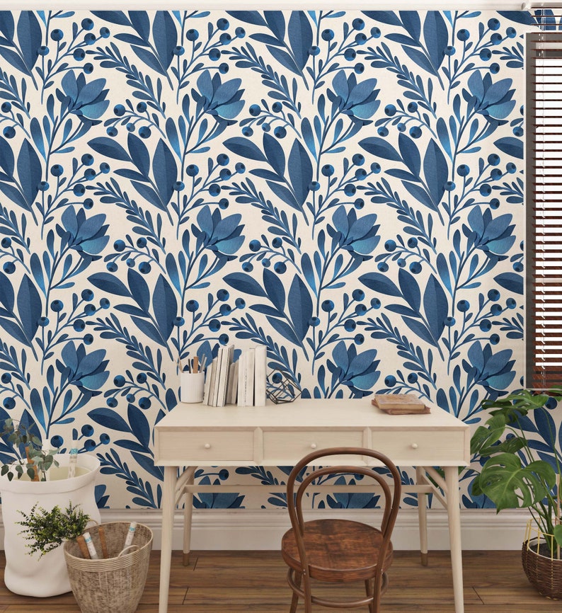 Removable Scandinavian floral peel and stick wallpaper for DIY décor projects. image 3