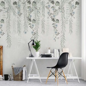 Hanging leaves mural wallpaper, DIY peel and tick removable, easy to apply, elegant and harmony, colorful nature, ecofriendly material. image 4