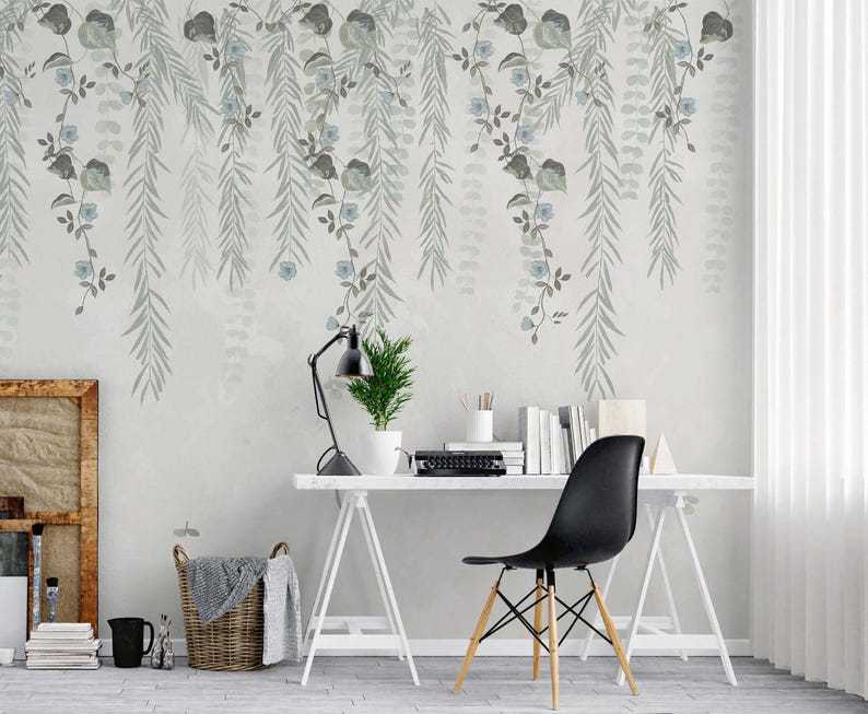 Hanging leaves mural wallpaper, DIY peel and tick removable, easy to apply, elegant and harmony, colorful nature, ecofriendly material. image 4